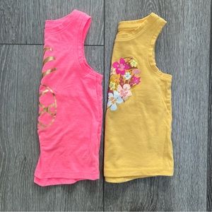 2PC CAT AND JACK SLEEVELESS TANK TOPS YELLOW PINK 18MO